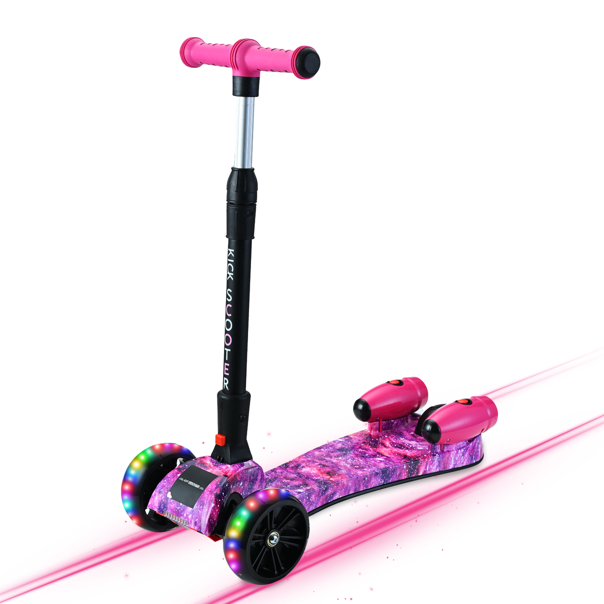 3-Wheel Foldable Kids Scooter with Bluetooth & Lights | Galaxy Pink – product image 1