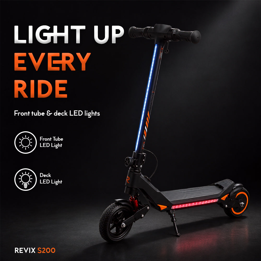 Revix S200 Kids Electric Scooter – LED Lights, Front & Rear Suspension, Foldable Design, Ages 6+