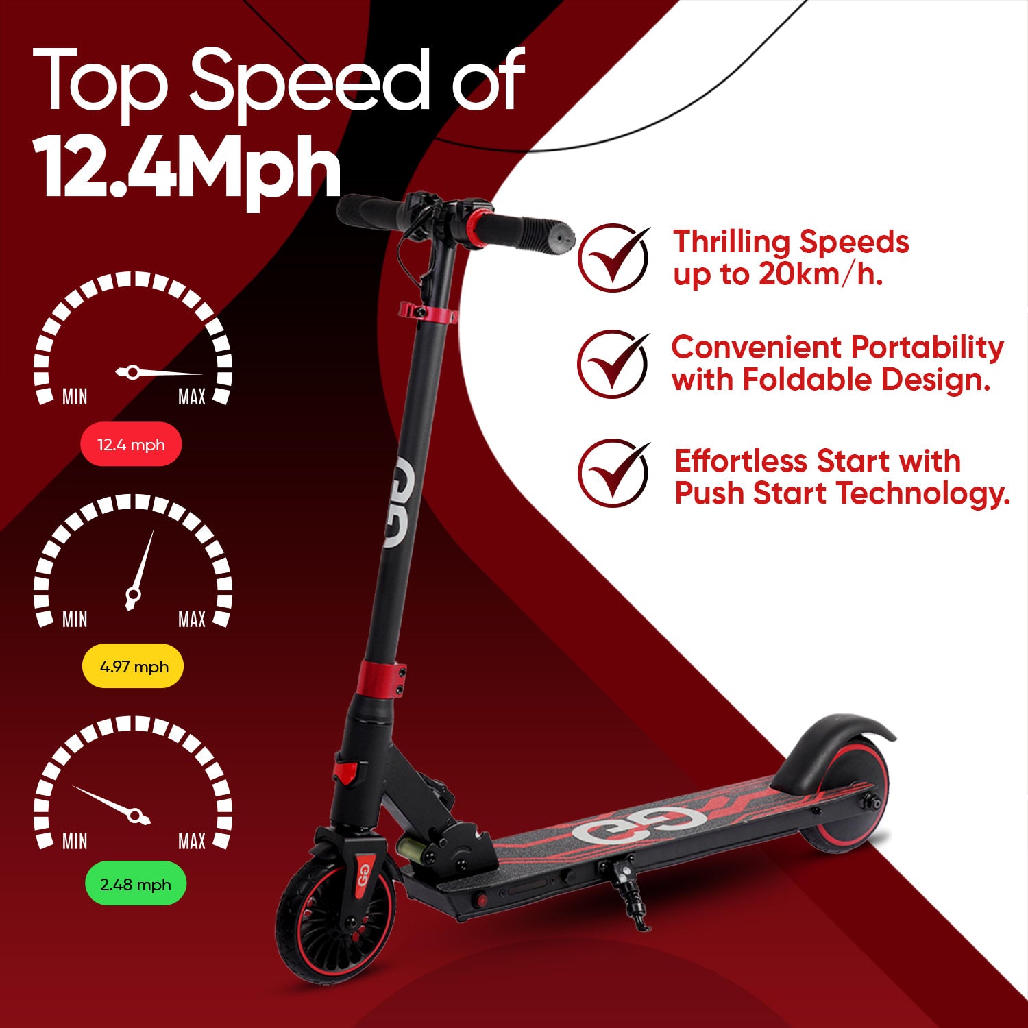 Teen's Midnight Red X2 Electric Scooter with Enhanced Battery Life