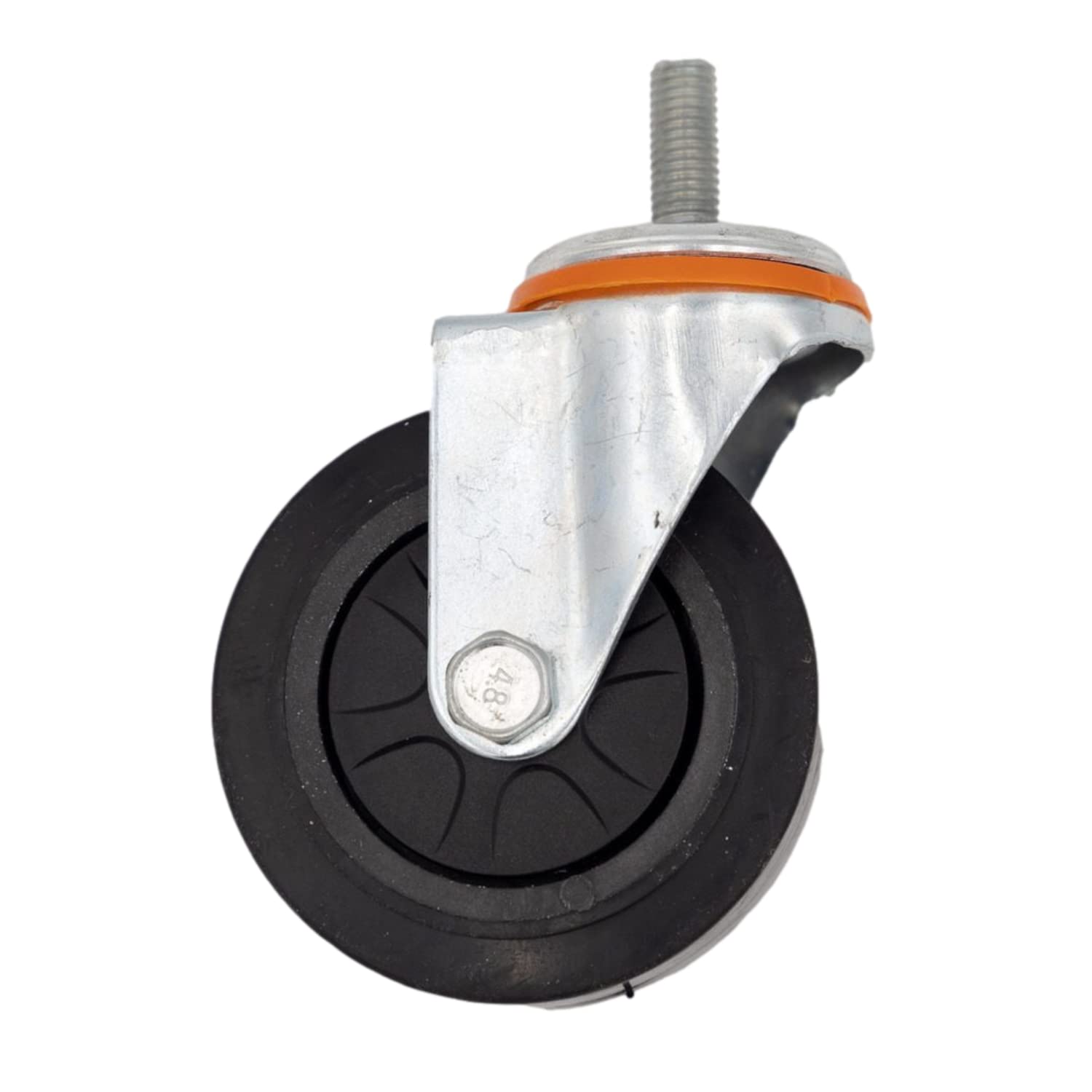 PU wheel for hoverkart with metal swivel caster, featuring an orange tension ring 