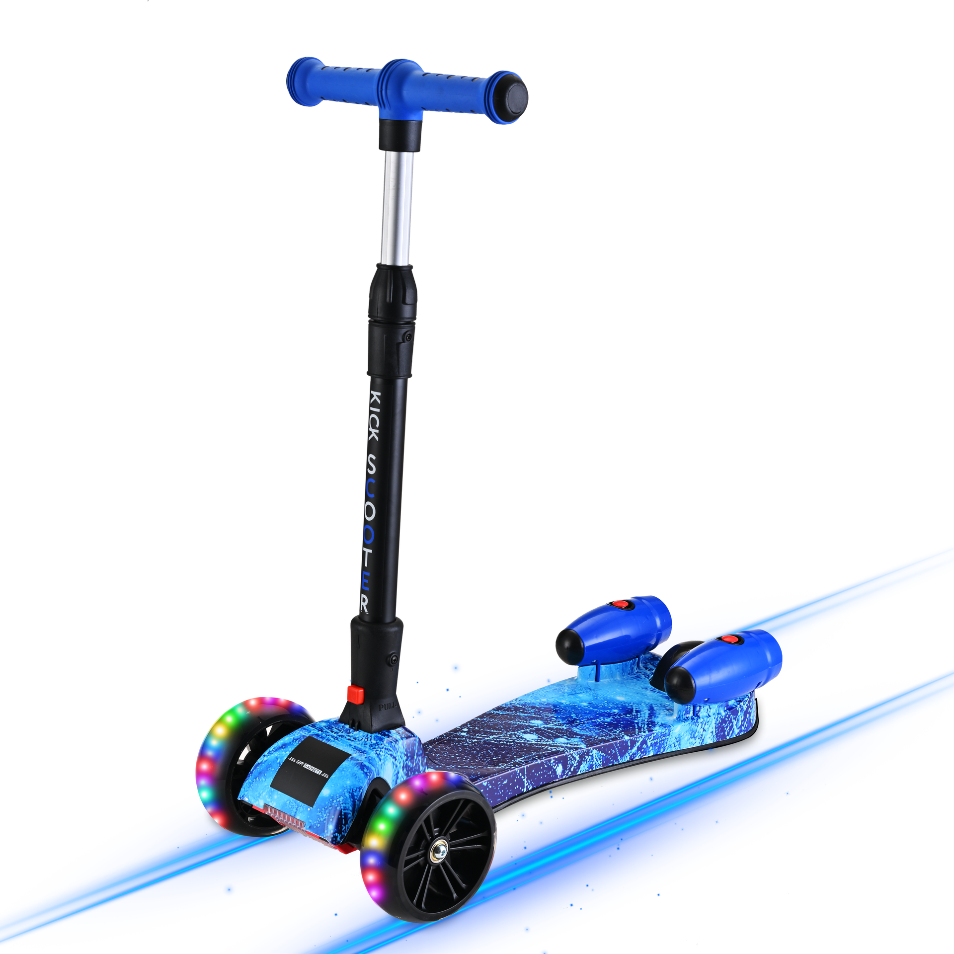 3 Wheel Foldable Kids Scooter with Bluetooth Lights Galaxy Blue