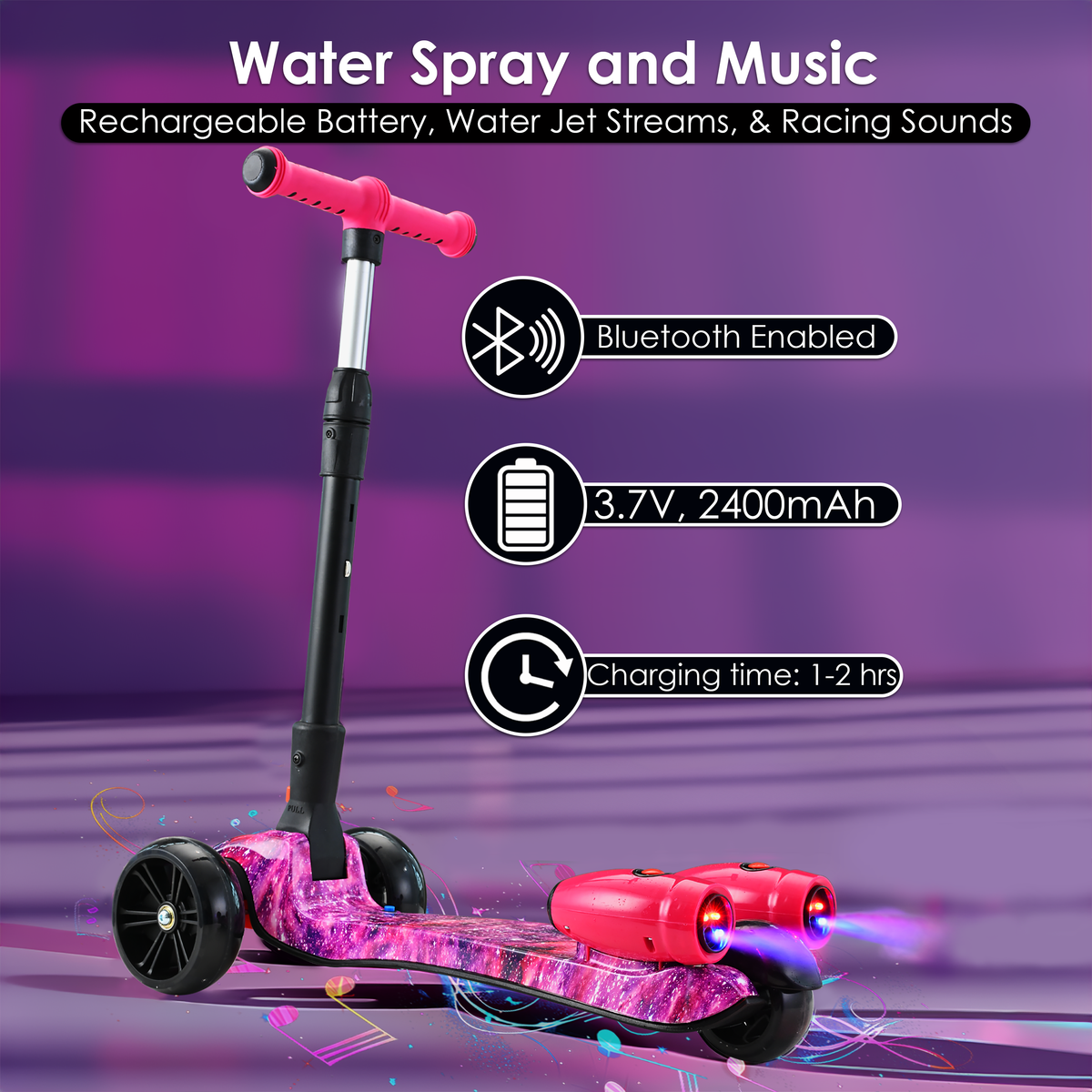 3-Wheel Foldable Kids Scooter with Bluetooth & Lights | Galaxy Pink – product image 2