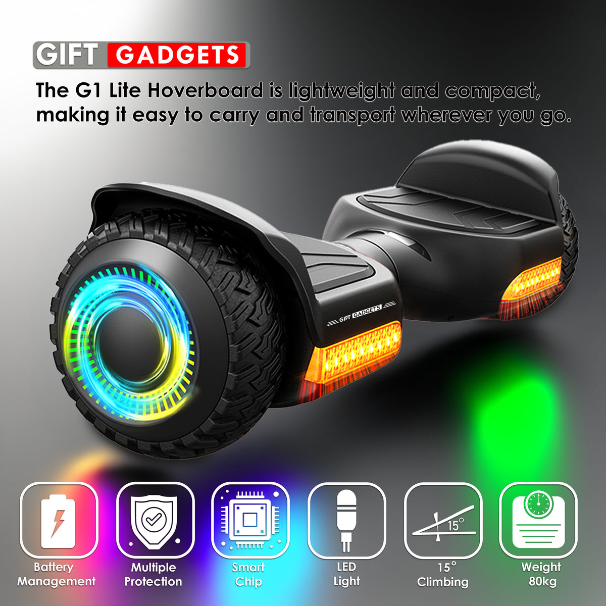 Refurbished - G1 Lite Kids Hoverboard Black – LED Lights, Bluetooth UK – product image 2